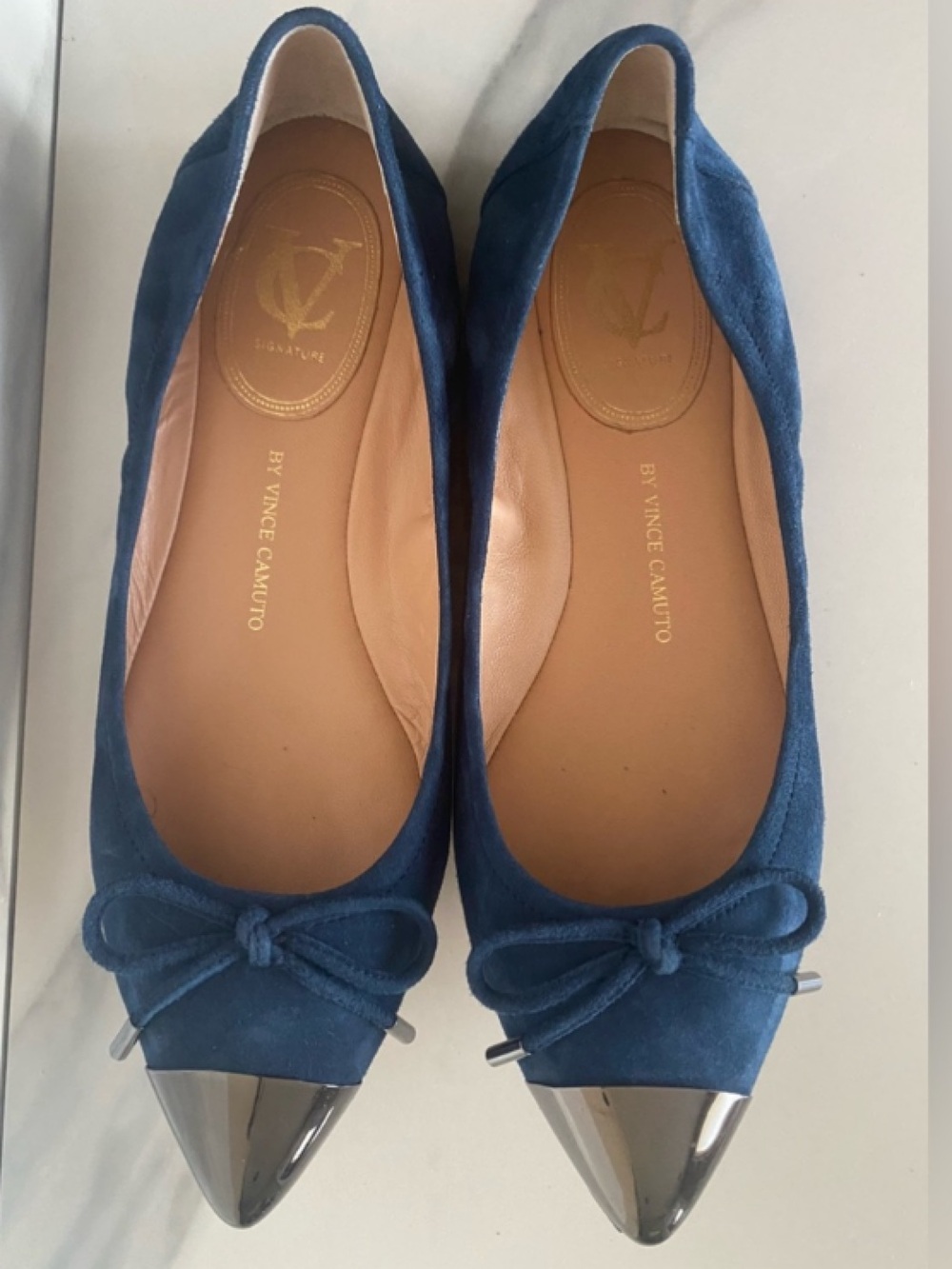 Vince Camuto Signature Suede Pointy Toe Ballerina Flats 7.5 Office Chic Feminine